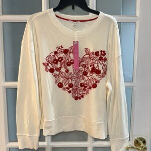 Jane + Delancey Ivory Sweatshirt Red raised Hearts Crew Neck Pullover Top XL
